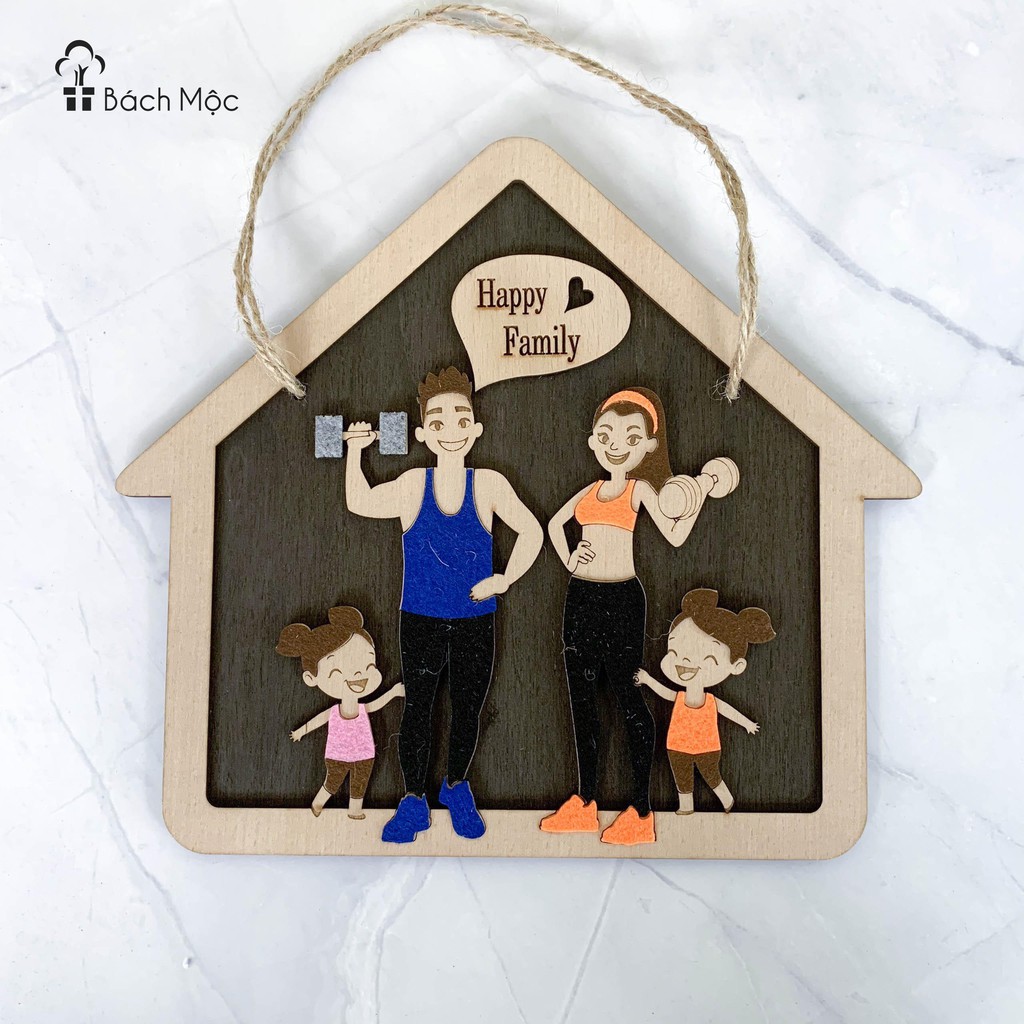 Bảng gỗ decor, bảng gỗ trang trí gia đình Happy Family siêu đẹp