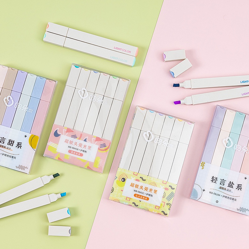 Set 6 bút highlight hình vuông Béo shop , bút dạ quang màu pastel Light color trang trí sổ bullet journal B23