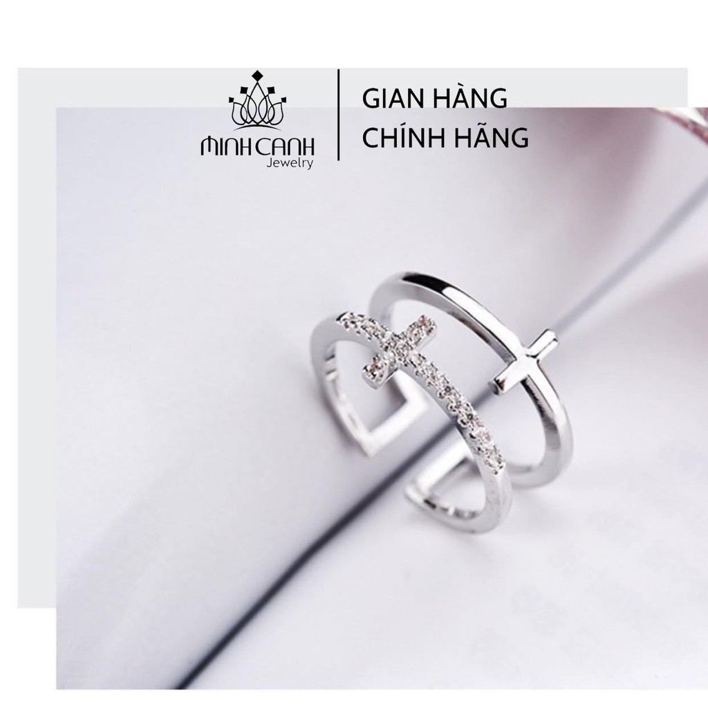 Nhẫn Bạc Nữ Hình Thánh Giá Kép Hở Freesize - Minh Canh Jewelry
