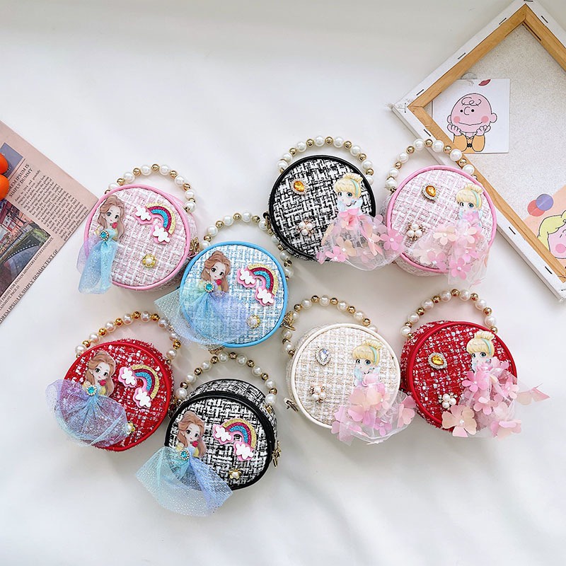 Túi xách hình tròn dành cho bé gái, họa tiết đính kèm siêu xinh - Hàng Quảng Châu Cao Cấp (6130)