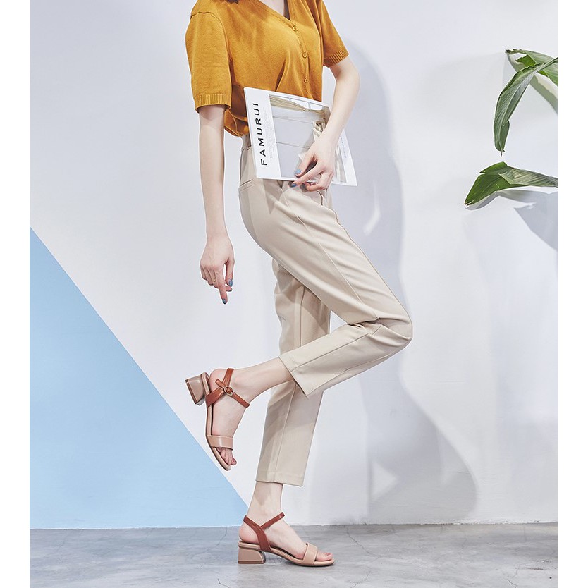 Giày sandal gót vuông 3 phân cực xinh - màu kem - CG-0357