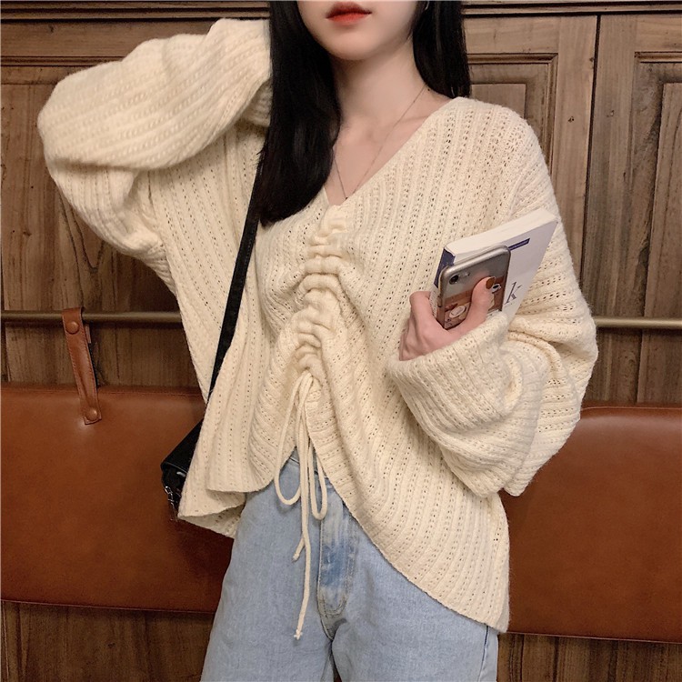 Áo Sweater Dệt Kim Cổ Tim Khoét Sâu Quyến Rũ Cho Nữ