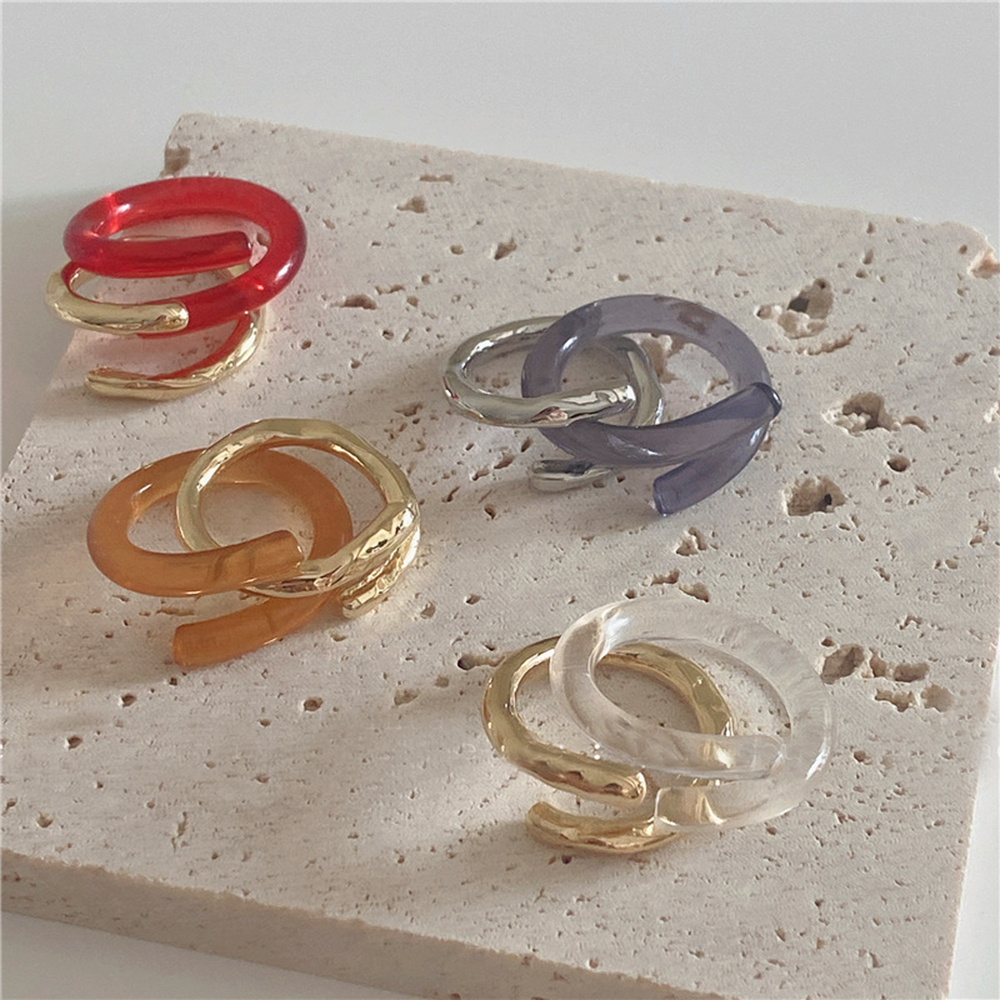 Set 2 Nhẫn Kim Loại Trong Suốt Phong Cách Hàn Quốc Cho Nữ