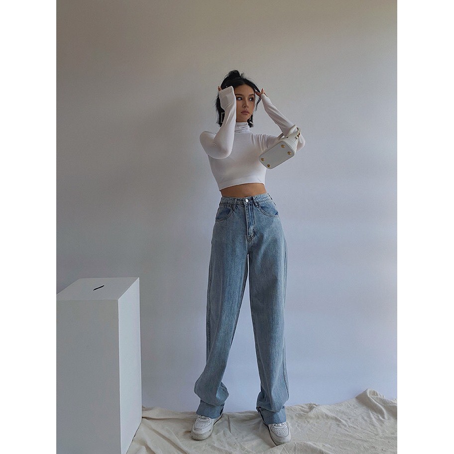 Áo Thun Croptop Tay Dài Cổ Lọ Trắng Đen Freesize "CROPTOP CỔ LỌ TAY DÀI" | BigBuy360 - bigbuy360.vn