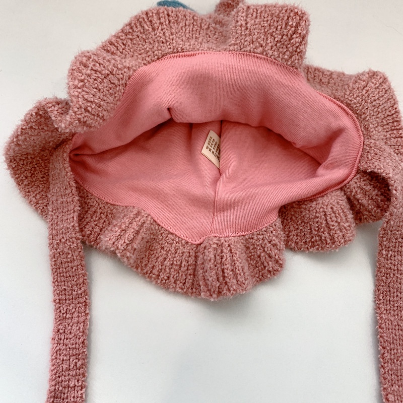 Mũ Len Cho Bé Có Dây Buộc 3-24 Tháng Mẫu Hoa Lá M35