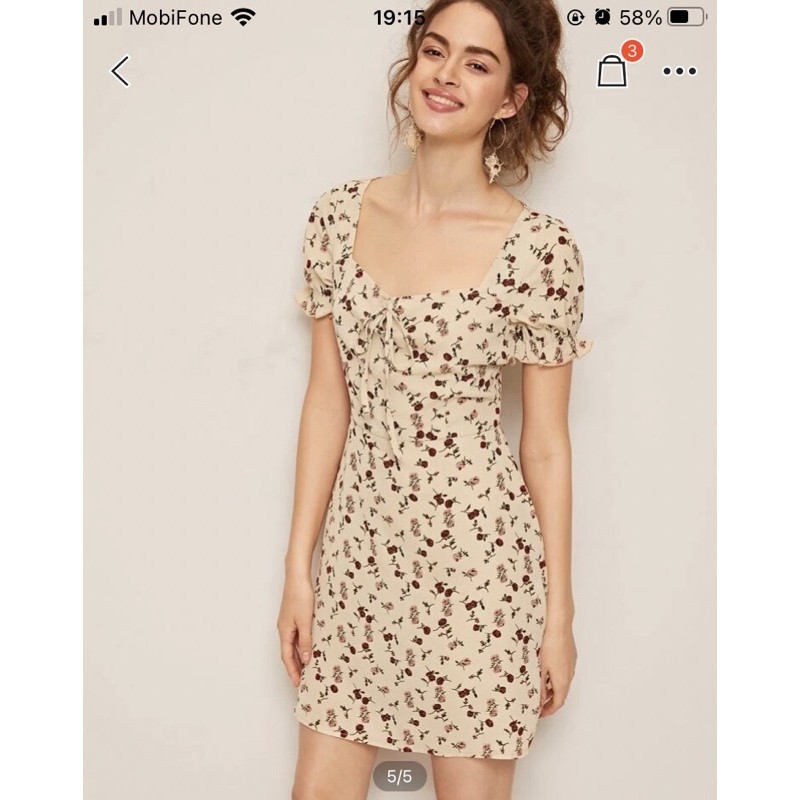 secondhand - shein váy hoa nhí Ditsy rose floral print ruffled mini dress