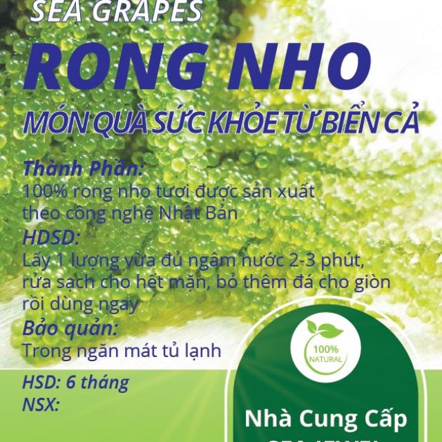 1kg Rong Nho Tách Nước Khánh Hòa. Tặng 2 gói sốt mè. 1 túi zip lớn gồm 10 gói rong nhỏ 100gr