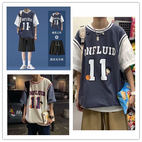 T-shirt Quần áo thể thao Bộ Đồ Thể Thao Bóng Rổ Ngắn Tay Thời Trang Mùa Hè Hàn Quốc Dành Cho Nam