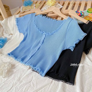 Áo len mỏng viền ren cổ tròn (Ảnh thật)