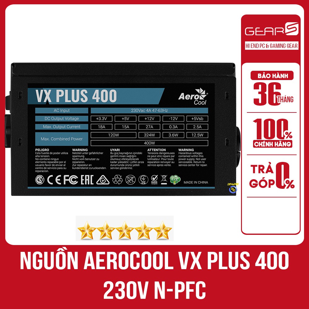 Nguồn AEROCOOL VX PLUS 400 230V N-PFC BH chính hãng 36T