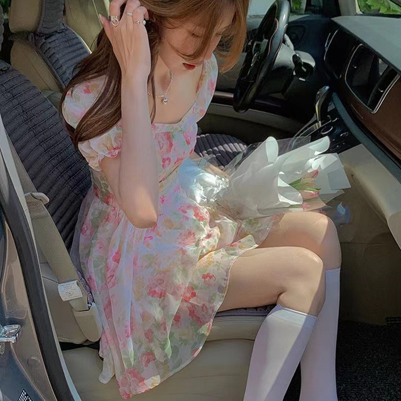 Đầm Hoa Cổ Vuông Thời Trang Xuân Hè 2022 Mới Mẻ Cao Cấp Cho Nữ