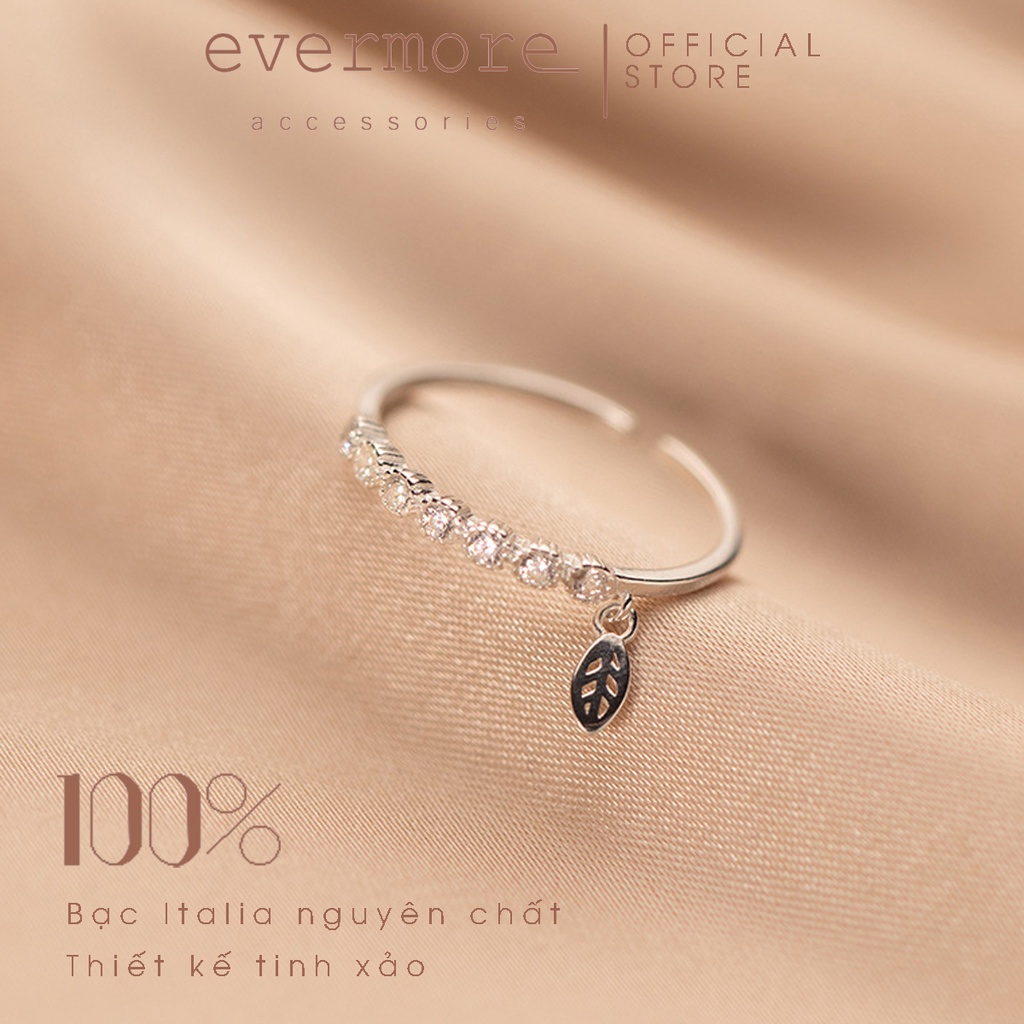 Nhẫn bạc Ý 925 nguyên chất đính đá chiếc lá EVERMORE minimalism, thanh lịch - N008