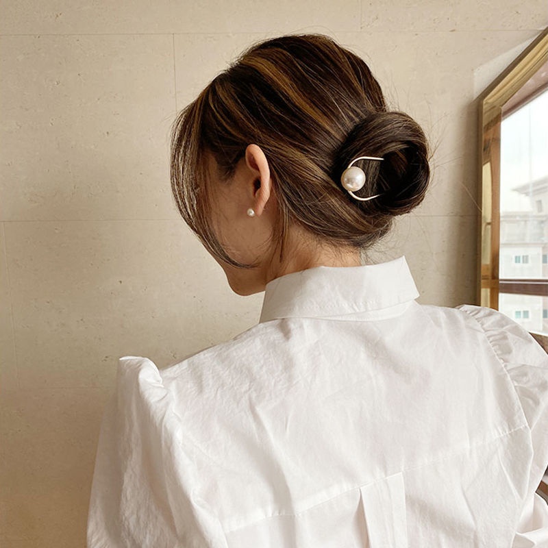 Kẹp tóc cố định hình chữ U bằng kim loại đính ngọc trai nhân tạo phong cách Baroque