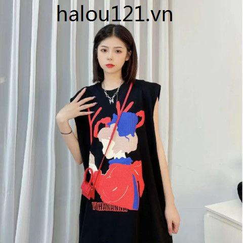 Áo Thun Cotton Sát Nách Dáng Rộng In Họa Tiết Hoạt Hình Phong Cách Hàn Quốc Thời Trang Mùa Hè