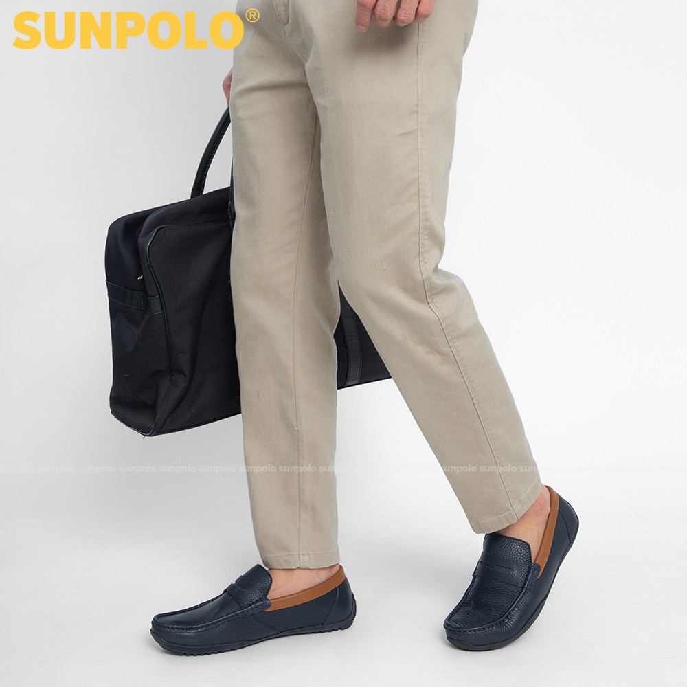 Giày lười nam Da bò cao cấp SUNPOLO Xanh Navy - MU2588