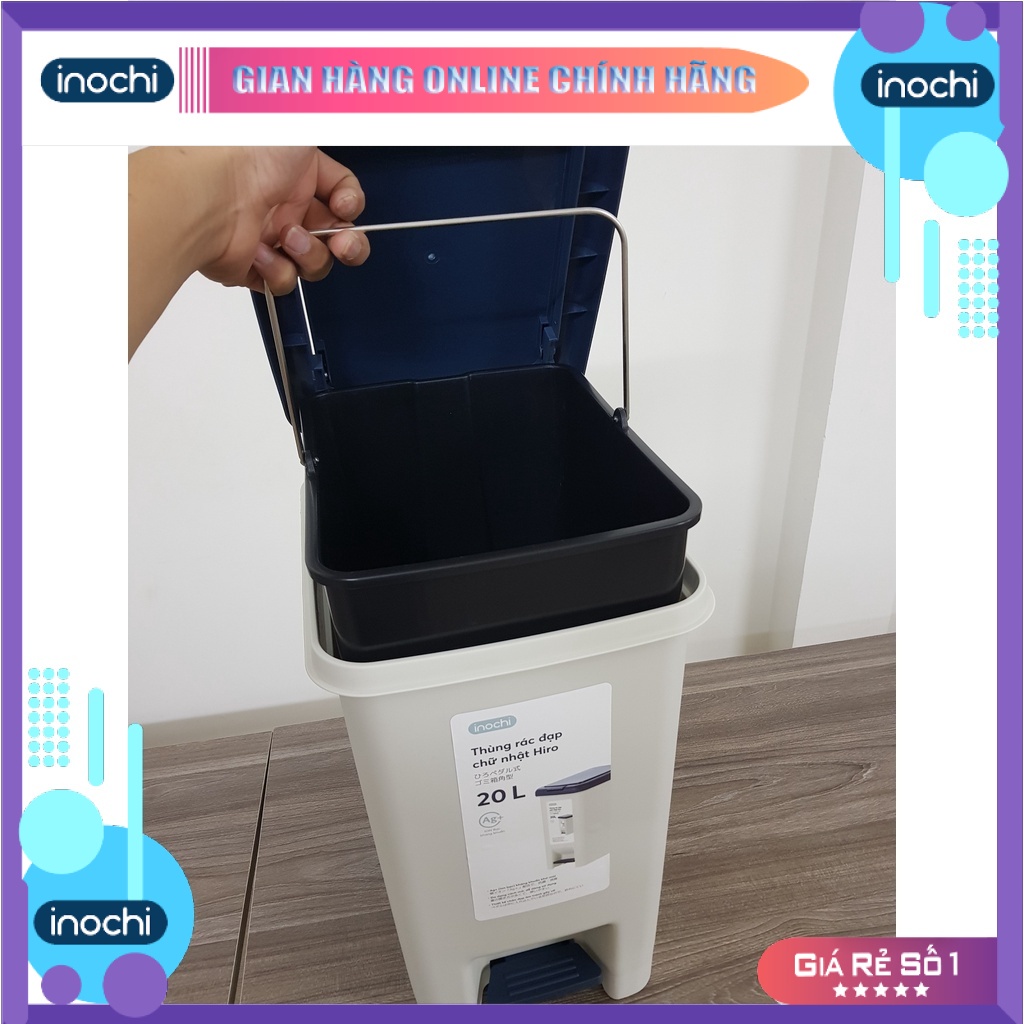 Thùng rác đạp chữ nhật 20l INOCHII- Kèm lõi tiện dụng cho Văn Phòng và Gia Đình