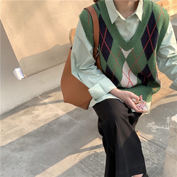 Áo len nữ cổ chữ V dáng rộng phong cách Hàn Quốc | BigBuy360 - bigbuy360.vn