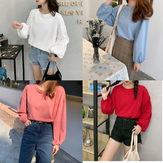 Áo thun tay dài bo nhún trơn BULGING bánh bèo tiểu thư Ulzzang - VIET_STAR