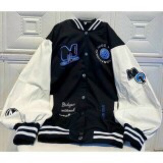 Áo khoác nỉ bomber phối tay da chữ M
