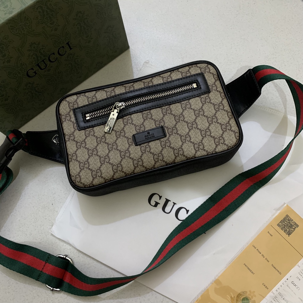 Túi Đeo Chéo - Túi Đeo Vai GCCY SPF Full Box Bill - Túi Nhỏ Hai Màu Đen Nâu - Chất Liệu Da Xịn, Đằng Sau Có Lưới