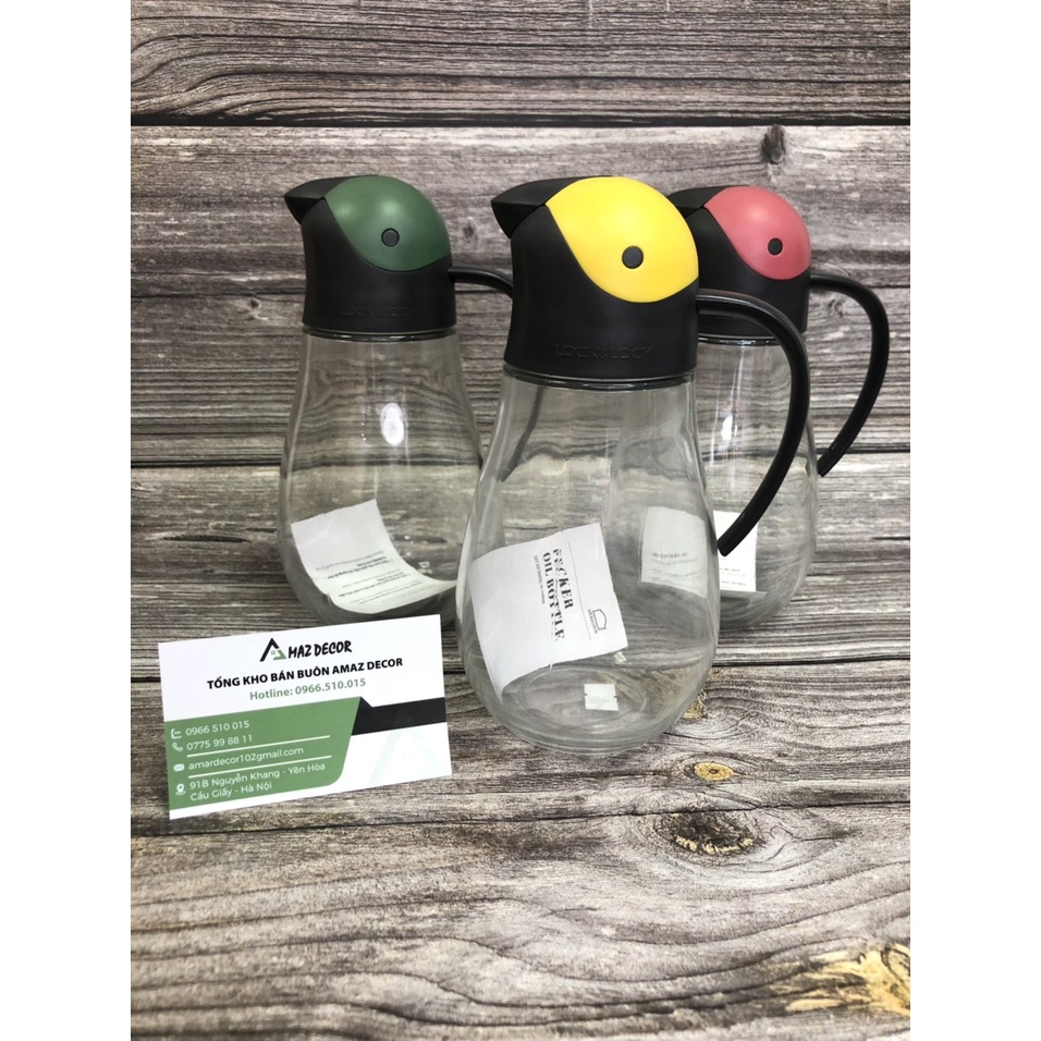 Bình thủy tinh đựng dầu ăn nước mắm với nắp mở tự động Lock&amp;Lock 550ml cao cấp kiểu dáng độc đáo