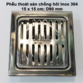 Phễu thoát sàn inox 304 chống hôi Ikenta IKT-15HDND90 - KT 15x15cm Phi 60 hoặc 90 hình sọc lưới