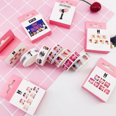 combo 5 cuộn băng dính kẻ caro hoa văn Băng dính washi tape đơn kpop