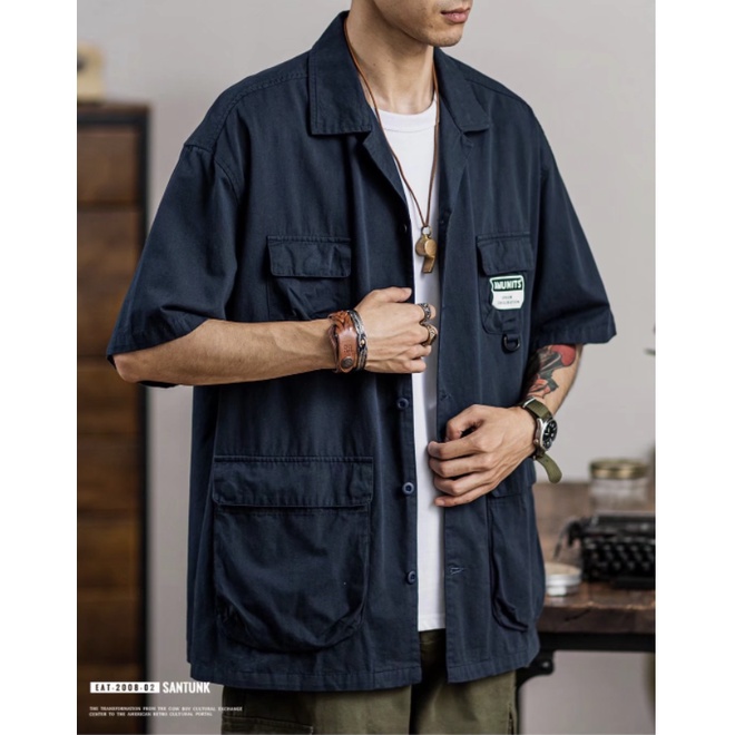 Áo Sơ Mi Ngắn Tay Form Rộng Phong Cách Retro Thời Trang Cho Nam simple fashion áo nam đẹp Hàn Quốc áo nam tay lỡ áo sơ mi nam ngắn tay