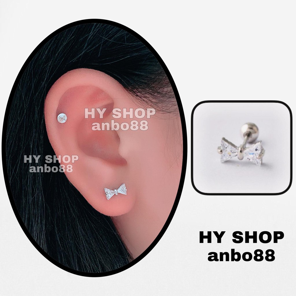 Khuyên tai Bông tai titan nơ kim siêu bền không dị ứng không gỉ không đen khuyên tai unisex cho nam nữ