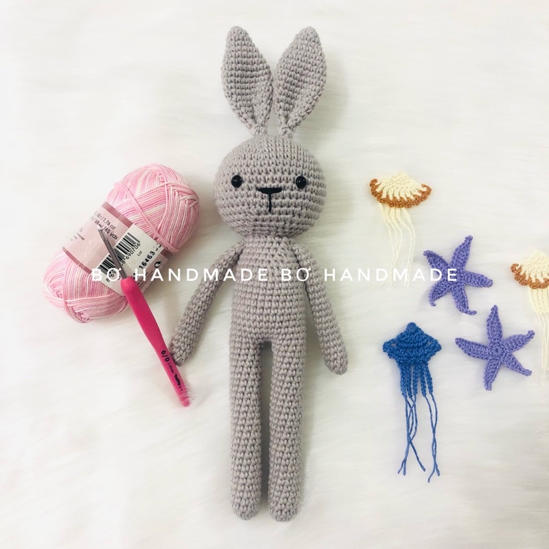 THỎ ❤️ (NGỦ) ❤nhồi bông móc thủ công bằng len handmade sợi cotton 100% cực xinh cho bé YÊU - bóng - bền - đẹp - an toàn