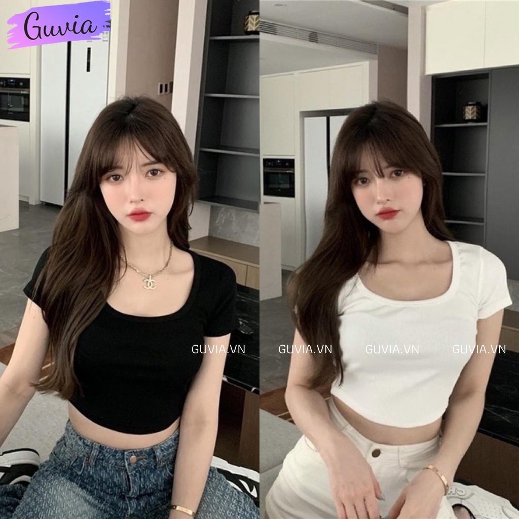 Áo Croptop CỔ VUÔNG TAY NGẮN Phong Cách, Áo kiểu nữ chất vải tốt mặc đẹp GUVIA