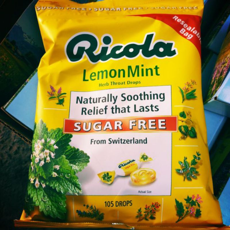 (date 2023) Kẹo Ngậm ho không đường Ricola LemonMint sugar free