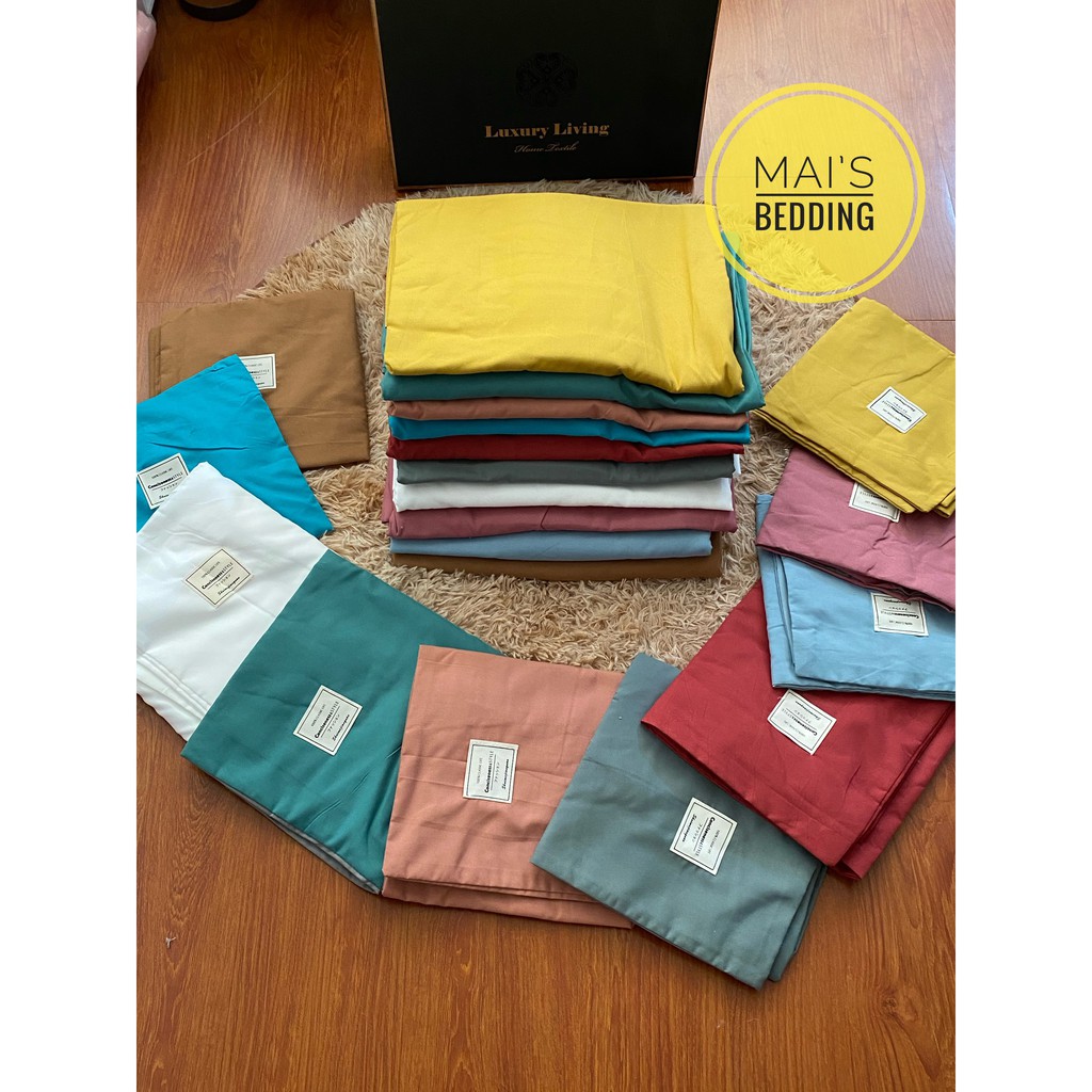 Bộ ga giường và vỏ gối Cotton TC Trơn  đủ kích thước trải nệm 1m2, 1m4, 1m6, 1m8, 2m chưa gồm chăn