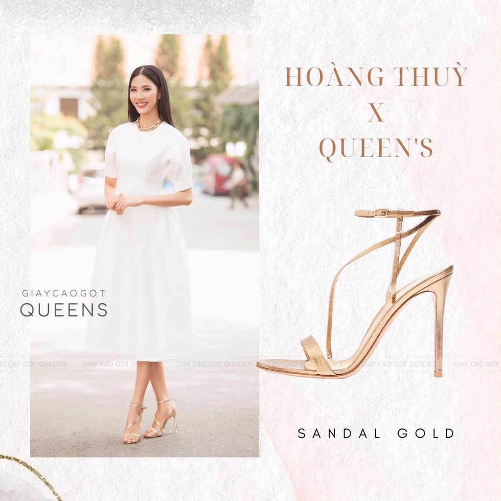 Giày Cao Gót Sandal Màu Gold Chéo Dây Hở Gót Da Nhũ, Giày Sandal Dây Mảnh Tôn Dáng Êm Ái Cho Nữ Dự Tiệc Cao 9-11 Phân