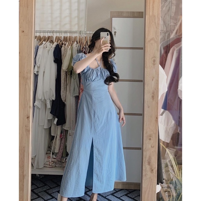 Đầm maxi trễ vai khoét lưng