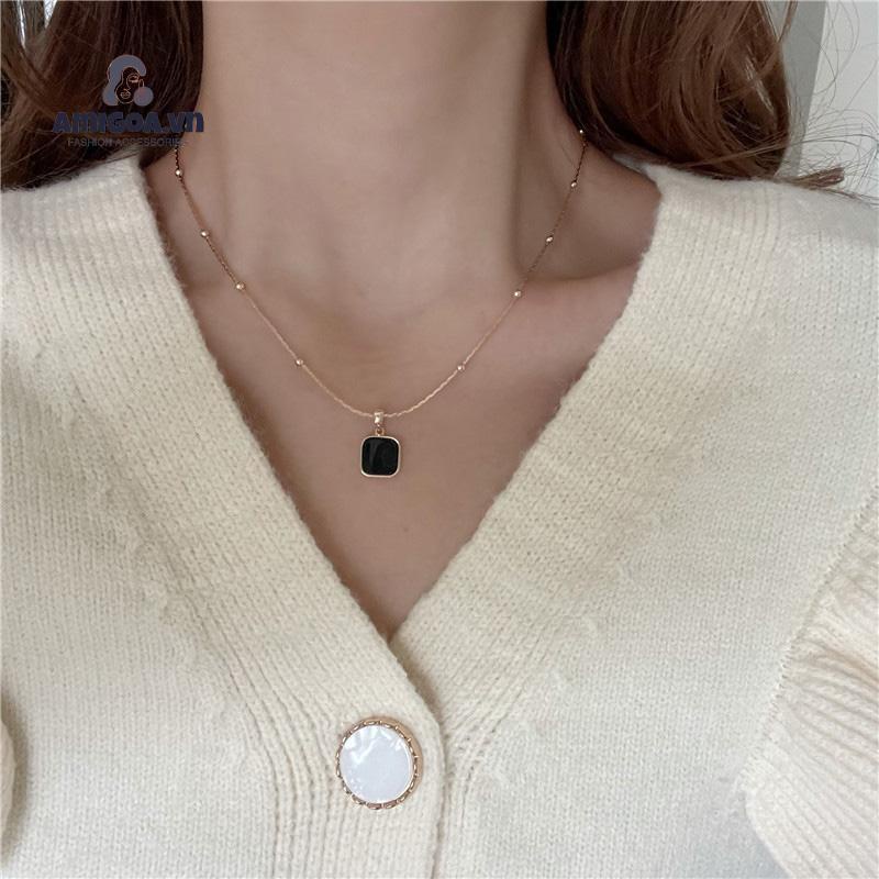 ✨✨Vòng cổ mặt vuông đính đá màu đen tinh tế sang trọng cho nữ