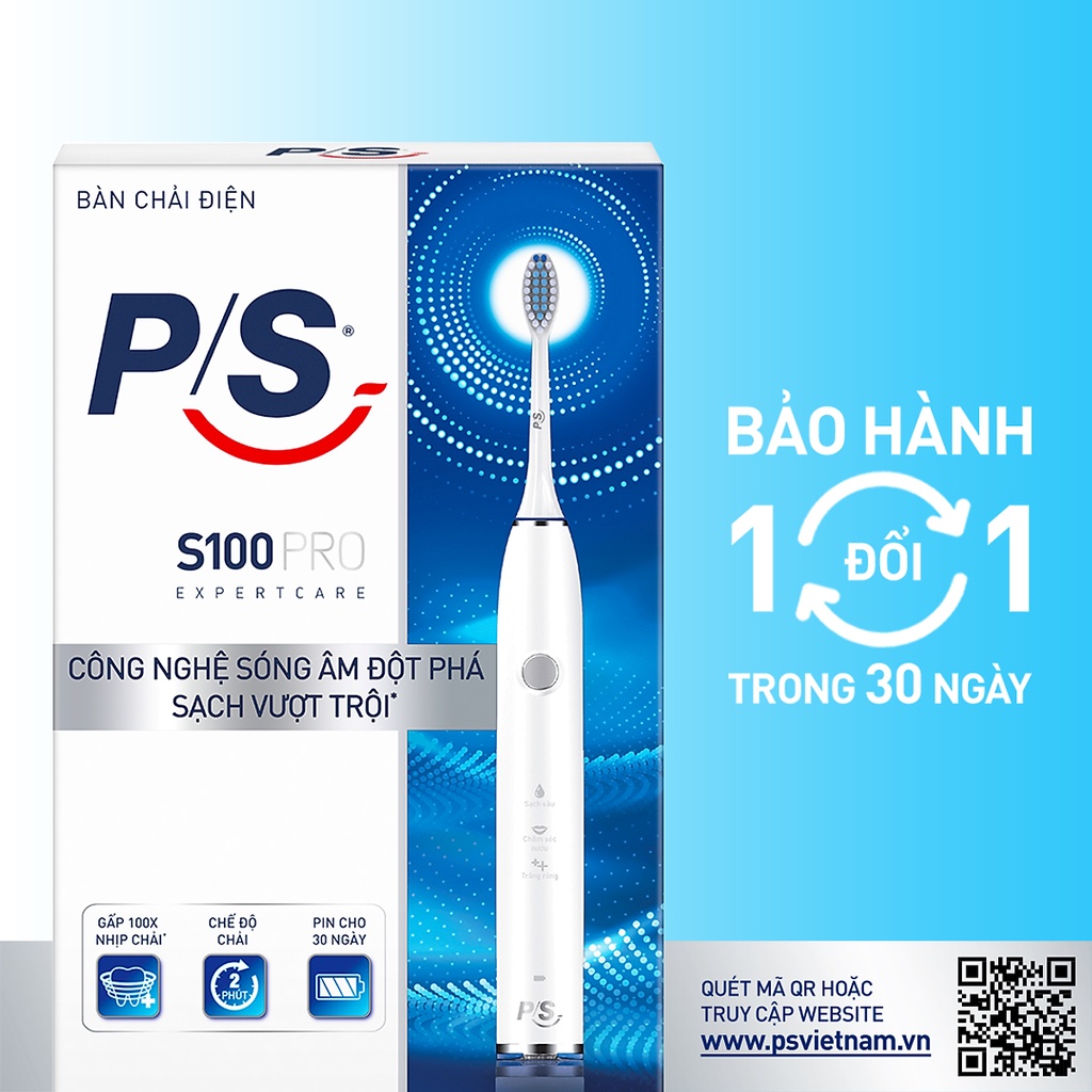 Bàn Chải Điện P/S S100 PRO - Công Nghệ Sóng Âm, Chải Sạch Mảng Bám Tới 10X