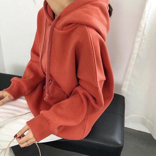 Áo Hoodie Basic Tay Dài Túi Bụng Màu Cam Gạch (Video+Ảnh Thật)