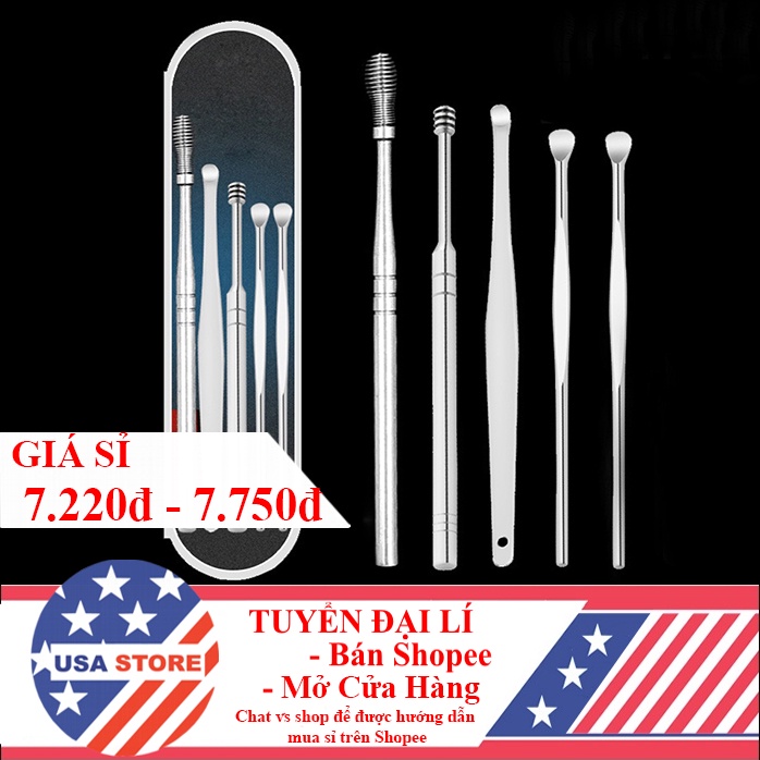 (Video Review) Bộ Dụng Cụ Ngoáy Tai Inox 6 Món - Lấy Ráy Tai Thép Không Rỉ 6 Món - Mát Xa Tai - Làm Sạch Tai Hiệu Quả