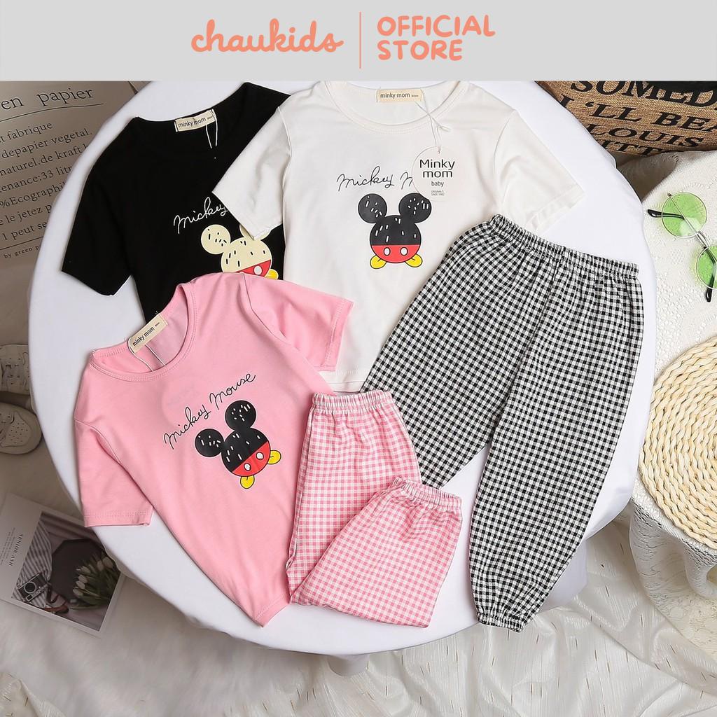 Bộ Alibaba Cho Bé Trai, Bé Gái Minky Mom Vải Thun Lạnh Hoạ Tiết Mickey Quần Sọc, Đồ Bộ Cho Bé Mặc Nhà MKMTD2134