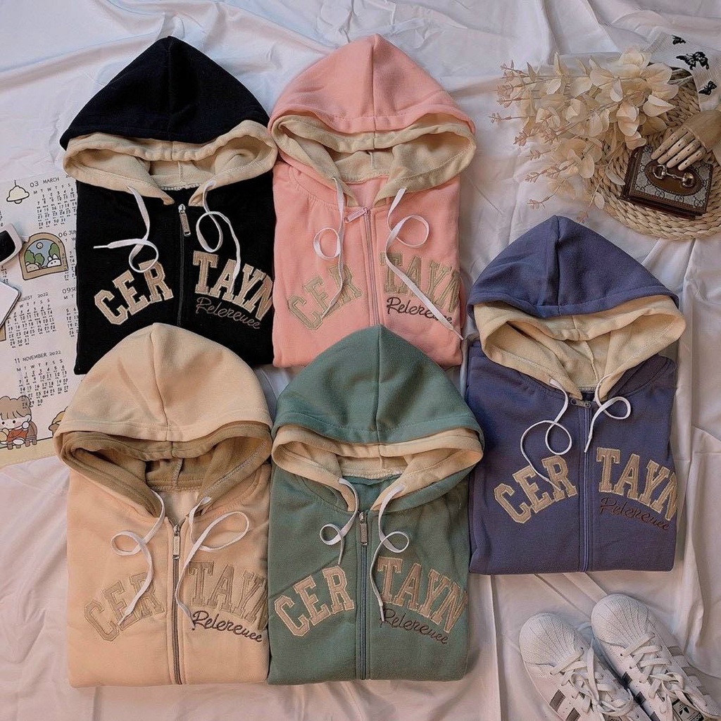 Áo Khoác Hoodie Nam Nữ Chất Nỉ Thun Thêu Chữ CerTayN Form Rộng Khóa Kéo Có Nón 2 Lớp
