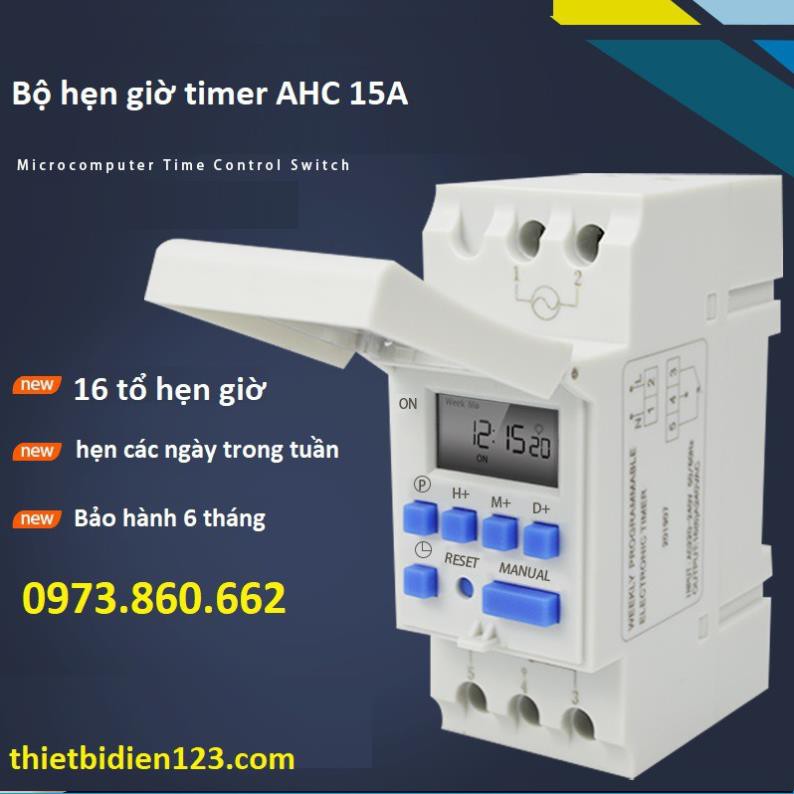 Hẹn giờ thời gian timer AHC 15A - Hẹn giờ điện tử cài thanh ray -TBĐ