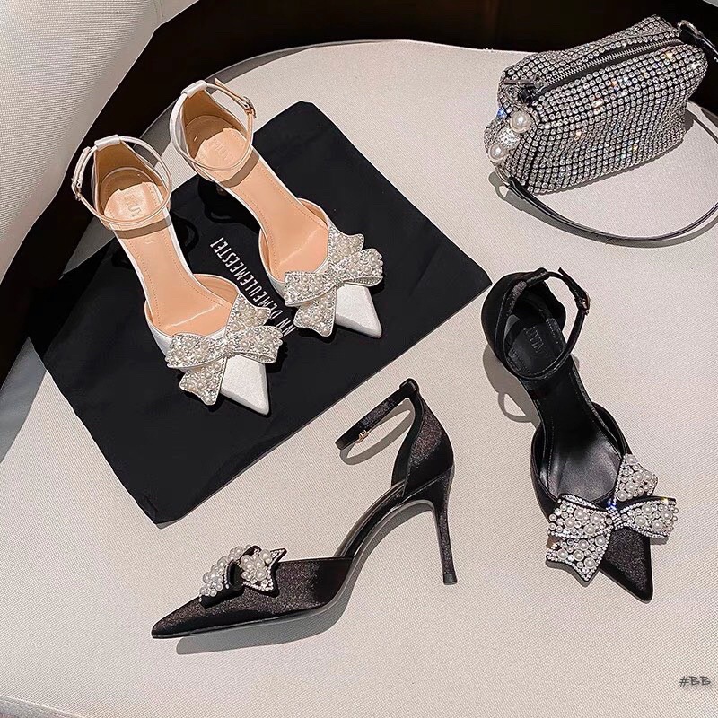 Sandal cao gót nơ đá bít mũi hàng cao cấp fullbox