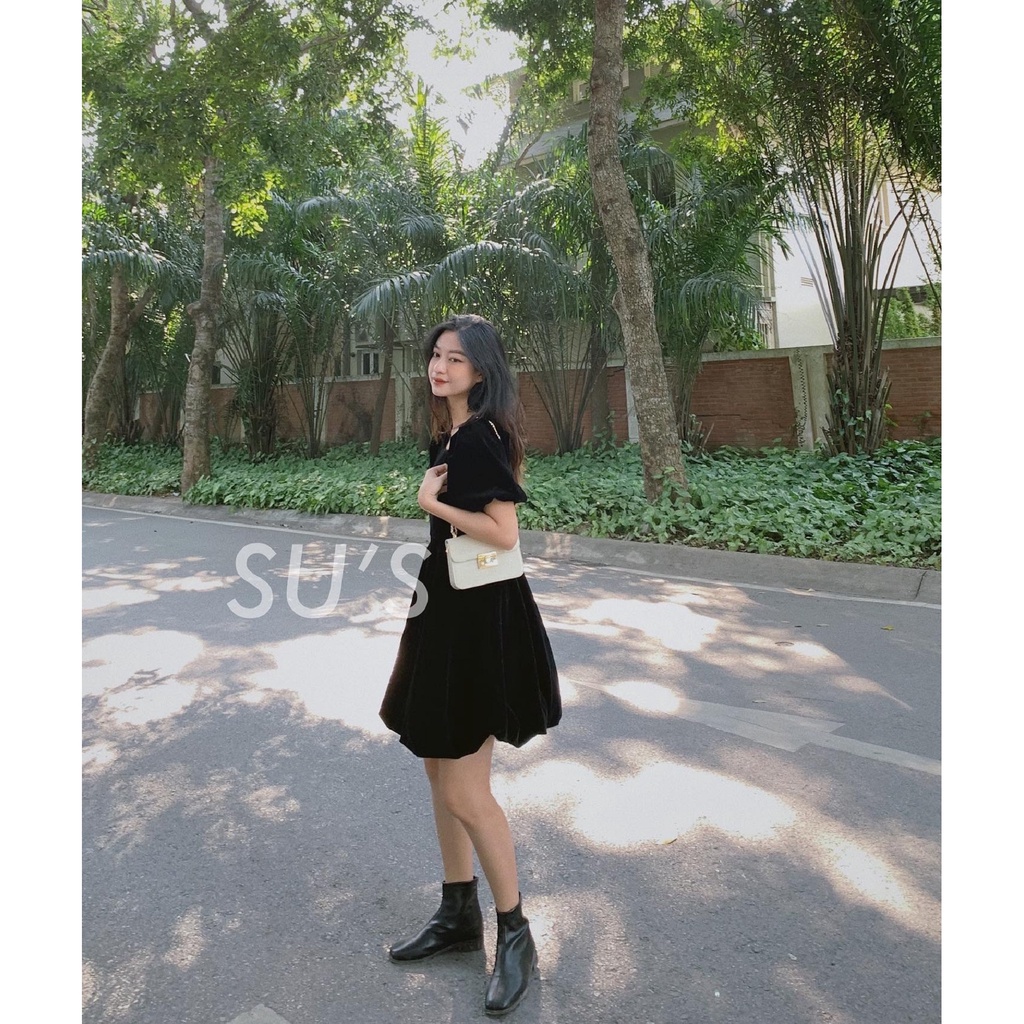 Váy nhung cổ vuông tay bồng V575 SUSTORE | BigBuy360 - bigbuy360.vn