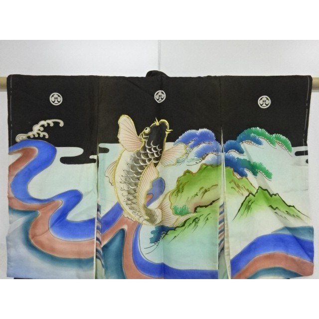 Antique Kimono bé trai/Trang phục truyền thống Nhật Bản/Vẽ tay và thêu hình cá chép