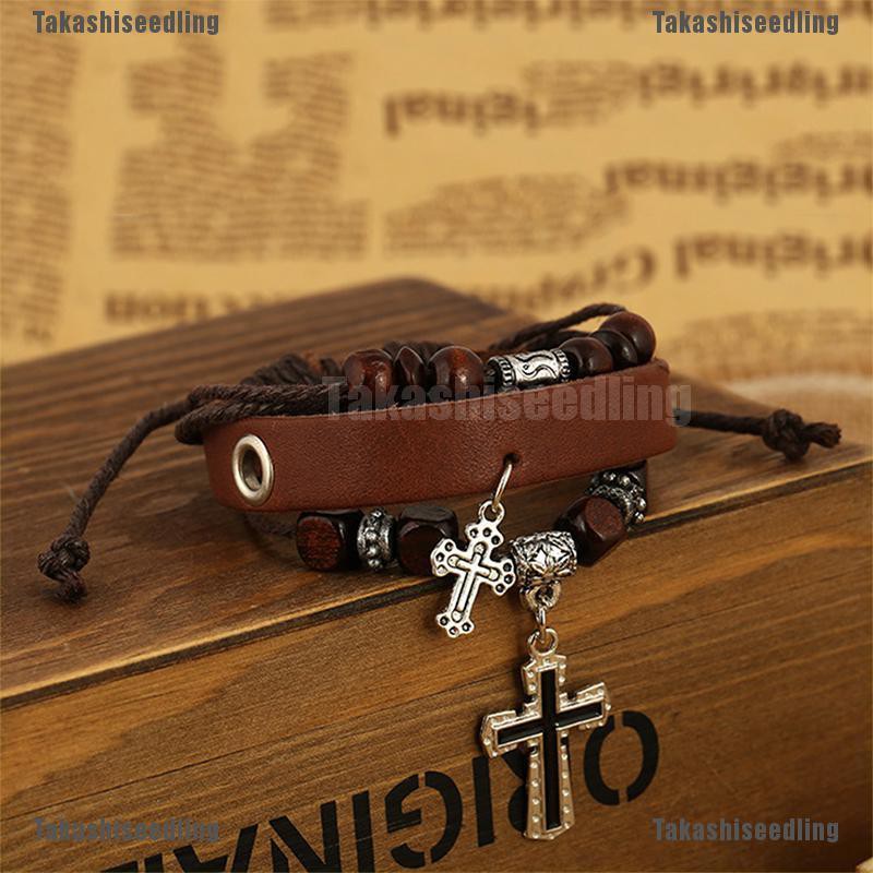 Vòng Tay Da Nhiều Lớp Đính Mặt Thánh Giá