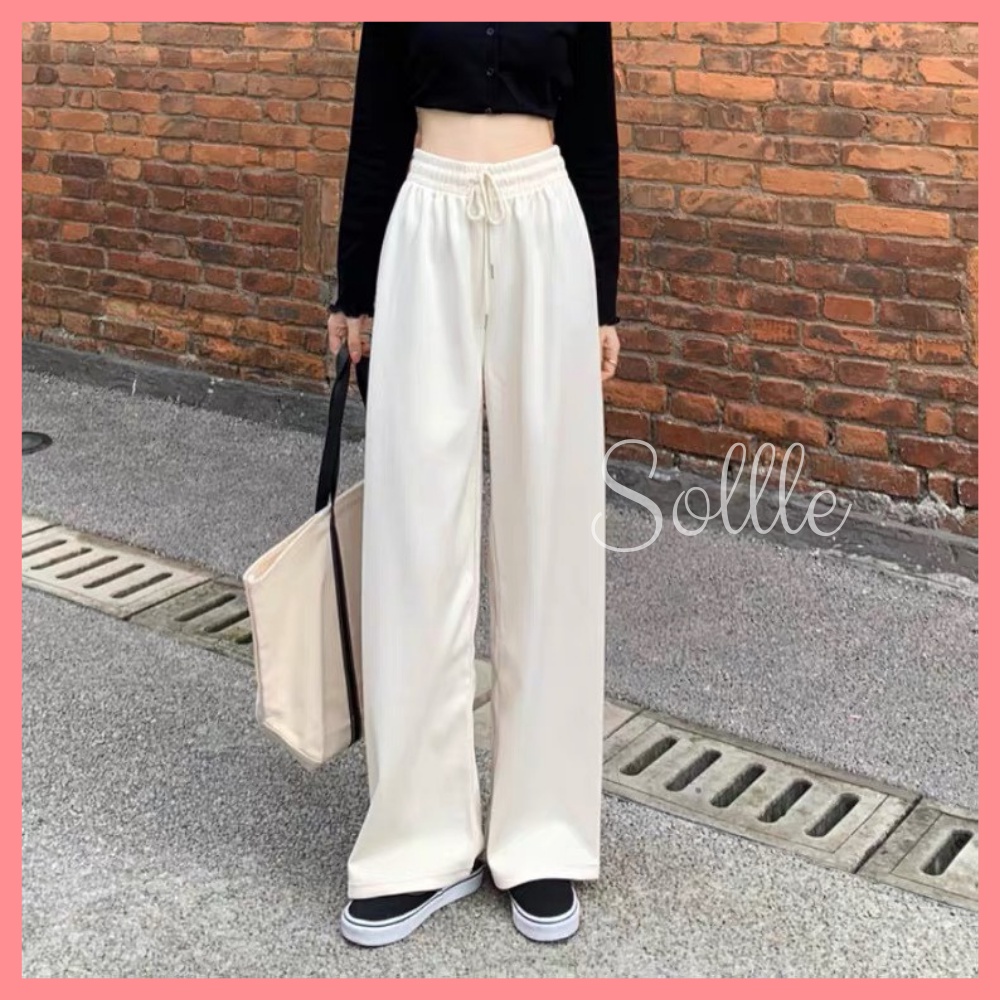 Quần len nữ ống suông rộng cạp chun culottes gân tăm free size chất mát Sollle