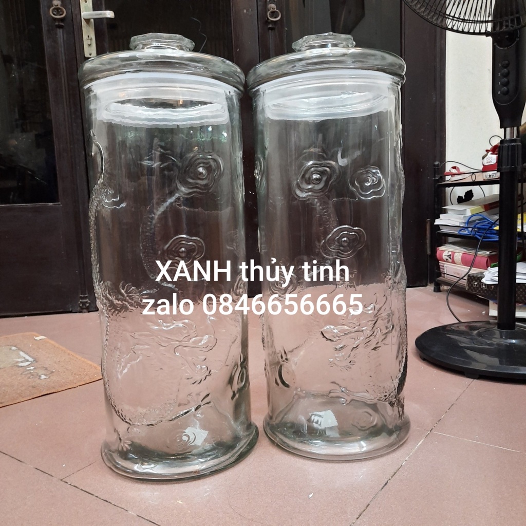 Bình thủy tinh trụ rồng ngâm củ sâm, ngâm quả, ngâm nấm linh chi - dung tích 15 Lít