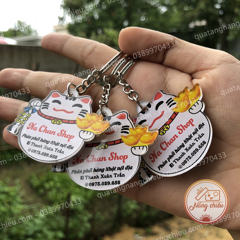 Móc khóa mini in thông tin shop bán hàng online, Móc khóa bảng hiệu in theo yêu cầu, chất liệu mica sáng bóng