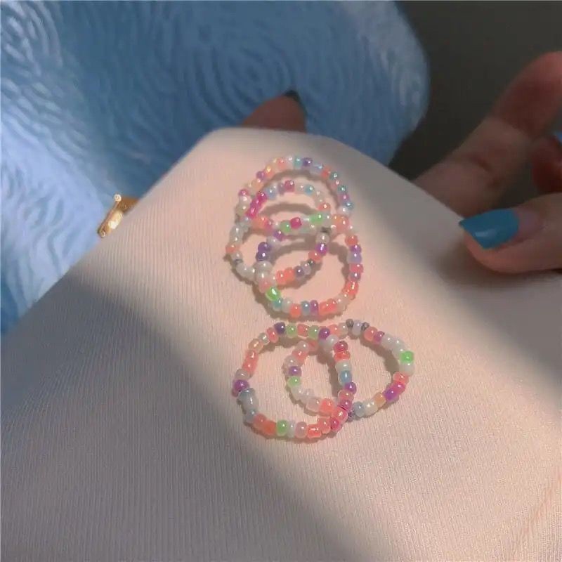 Nhẫn MANYUE chuỗi hạt co giãn màu sắc macaron thiết kế đơn giản thời trang thanh lịch dành cho nữ